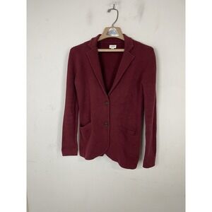 J.CREW Womens XS 100% Cotton Knit Sweater Blazer Cardigan Maroon